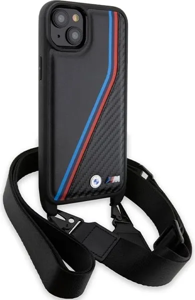 Mbështjellës BMW M Edition Carbon Tricolor Lines & Strap për iPhone 15 Plus / 14 Plus, i zi - 3