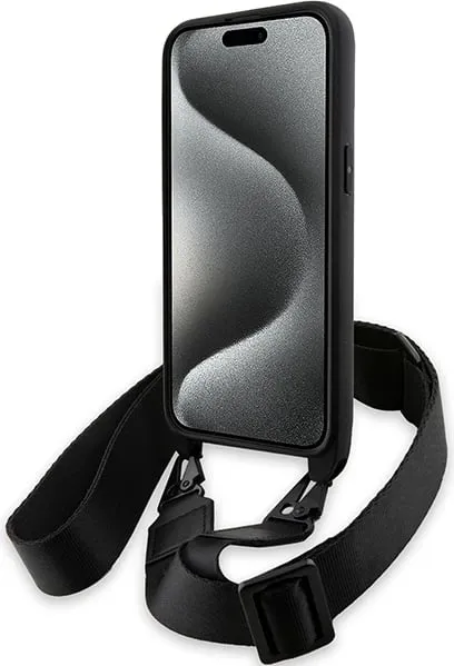 Mbështjellës BMW M Edition Carbon Tricolor Lines & Strap për iPhone 15 Pro Max, i zi - 4