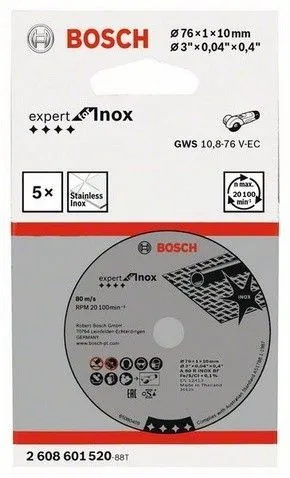 Disk prerës Bosch Expert për Inox, 76x1x10mm, 5 copë - 2
