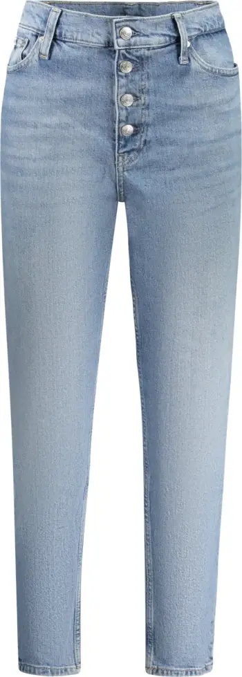 Pantallona xhins për femra Calvin Klein Jeans Denim, kaltër e çelët
