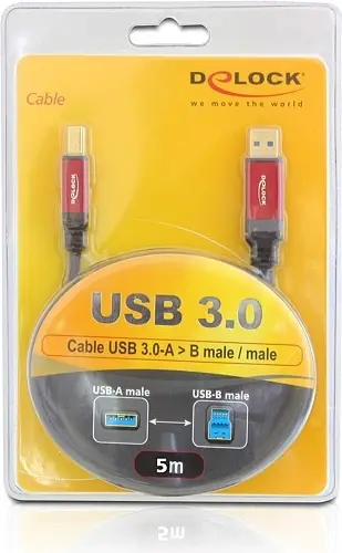 Kabllo USB DeLock USB-A - USB-B, 5 m (82759), e kuqe/zezë