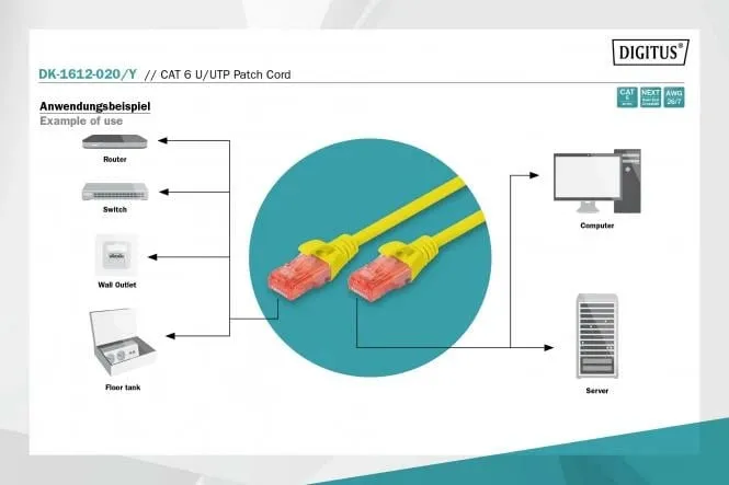 Kabllo rrjeti Digitus UTP Patch Cord, CAT.6, 2 m, e verdhë - 2