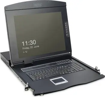 Konsolë rack Digitus 17" TFT, KVM 1-port, tastierë gjermanisht, touchpad, e zezë