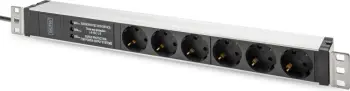 PDU alumini Digitus 1U, 6 dalje, 16A, 230V, mbrojtje nga mbingarkesa