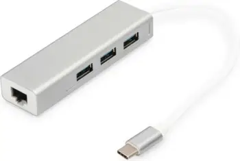 Hub USB Digitus, 3 Porta, Ethernet Gigabit, Gri, Bardhë