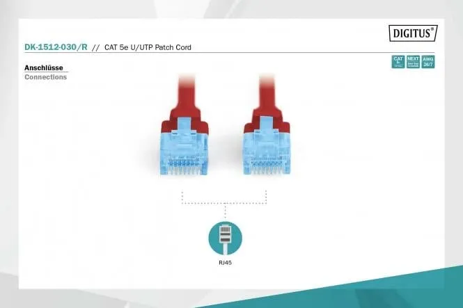 U-UTP Patch Cord 3m CAT 5e, e kuqe - 2