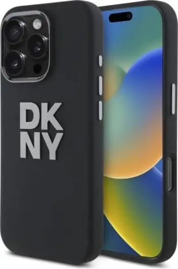 Mbështjellës DKNY Liquid Silicone Metal Logo për iPhone 16 Pro, i zi