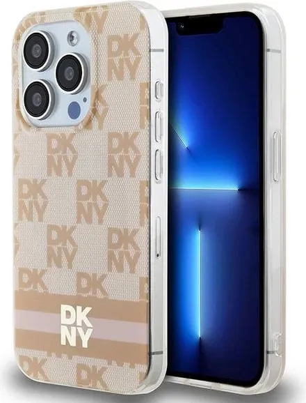 Mbështjellës DKNY IML Checkered Mono Pattern & Printed Stripes MagSafe për iPhone 13 Pro / 13, Rozë - 1