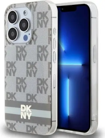 Mbështjellës DKNY IML Checkered Mono Pattern & Printed Stripes MagSafe për iPhone 14 Pro Max, bezhë