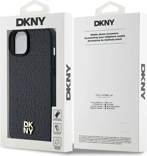 Mbështjellës DKNY Leather Pattern Metal Logo MagSafe për iPhone 15/14/13, i zi - 2
