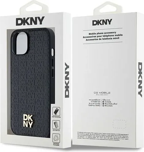 Mbështjellës DKNY Leather Monogram Pattern Metal Logo MagSafe për iPhone 15/14/13, e zezë - 3