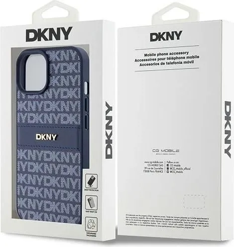 Futrollë DKNY Repeat Pattern Tonal Stripe për iPhone 15, lëkurë PU, blu - 2