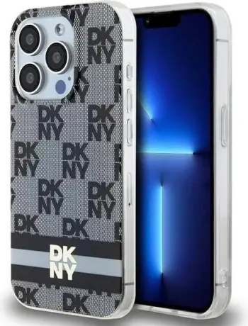 Mbështjellës DKNY IML Checkered Mono Pattern & Printed Stripes MagSafe për iPhone 15 Pro Max, Zi