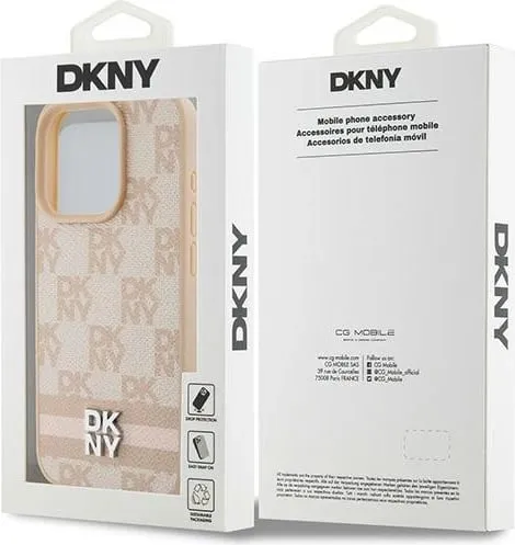 Mbështjellës DKNY Checkered Mono Pattern & Printed Stripes për iPhone 15 Pro, rozë - 2