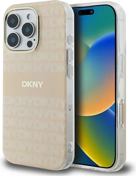 Mbështjellës DKNY Repeat Texture Pattern With Stripe për iPhone 16 Pro Max, Rozë - 1
