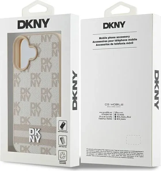 Mbështjellës DKNY për iPhone 16, Checkered Pattern & Printed Stripes, Rozë - 2