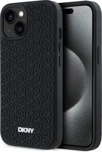 Mbështjellës DKNY 3D Rubber Repeat Pattern për iPhone 15 Plus, i zi