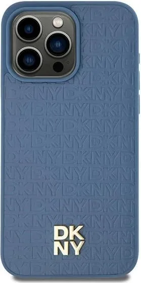 Mbështjellës DKNY Leather Pattern Metal Logo MagSafe për iPhone 15/14/13, Blu - 1