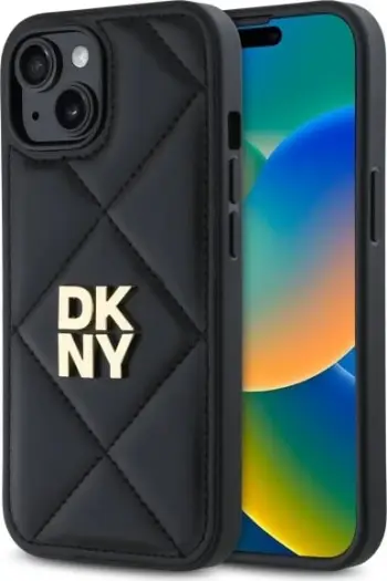 Mbështjellës DKNY Quilted Stack Logo për iPhone 15, i zi