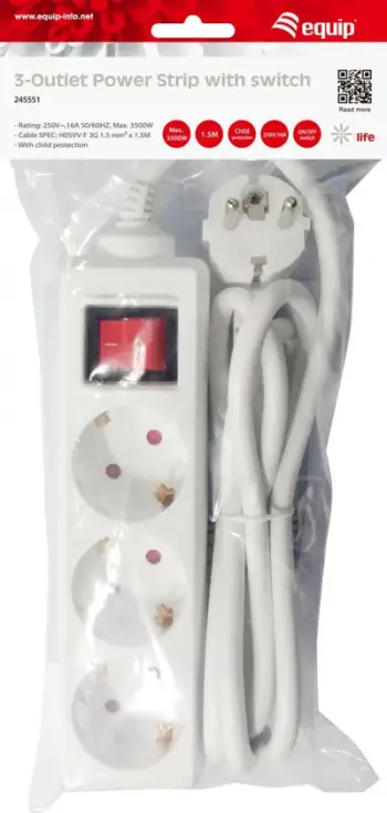 Kabllo vazhdues Equip, 3 priza, 1.5 m, e bardhë (245551)