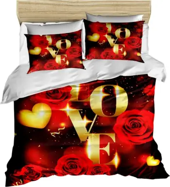 Set mbulesë për jorgan king size, L'essentiel, ngjyrë e kuqe, e artë, e bardhë, 3 pjesë