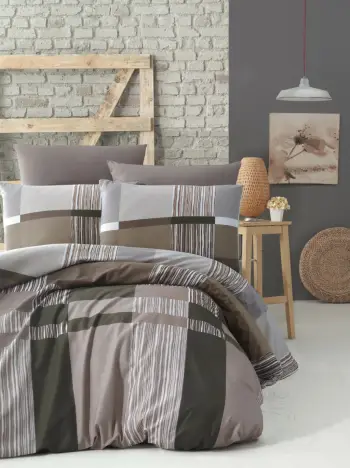 Set mbulesë për jorgan dopio, Estela, ngjyrë kafe, jeshile, e bardhë, gri