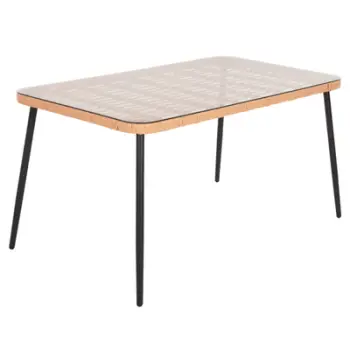 Tavolinë drejtkëndore për ngrënie, ALLEGRA, FH5537.11, metal i zi, ratan natyral, 139,5x79,5x73H cm