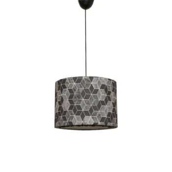 Llambë tavani e varur, metal dhe pëlhurë, ngjyrë e zezë dhe gri, FH7369, 28x28x65 cm