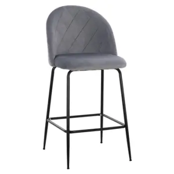 Karrige për bar, lartësi mesatare, FH8732.11, këmbë metalike, kadife gri, 50x56x98 cm., set prej 2 copë
