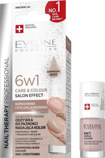 Llak për thonj për femra Eveline Cosmetics Nail Therapy Professional 6w1 Care & Colour Shimmering Nude, 5ml