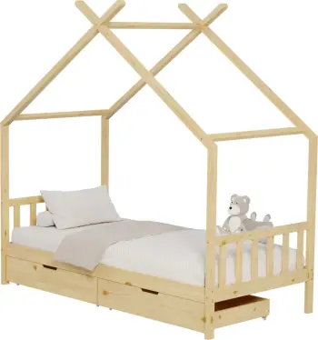 Krevat për fëmijë KLARICE FH680.01 t.MONTESSORI-2 sirtarë- dru pishe i fortë në ngjyrë natyrale- 190x90cm