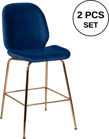 Karrige për bar Nora, kadife blu & kornizë metalike ari FH8524.08 48x61x103 cm, set prej 2 copë