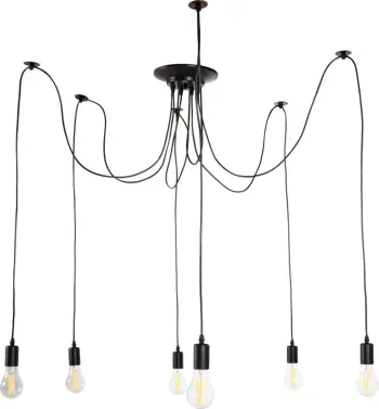 Llambë tavani me 6 drita, FH4175, metal i zi, kabllo të zeza, Φ100x180H cm