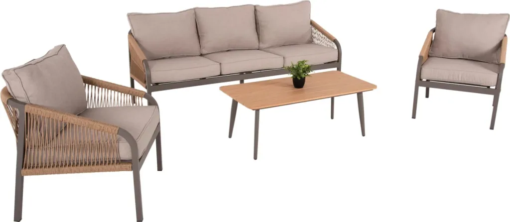 Set salloni për jashtë 4 pjesë MAERLY FH6056.04 ngjyrë shampanjë alumini-pe litar-bezh jastëkë - 1