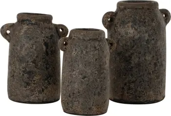 Vazo dekorative 3 copë, gri antike, terrakota, FH7710