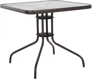 Tavolinë e jashtme katrore FIGO FH5972.02, ngjyrë kafe, metal-xham, 80x80x71 cm