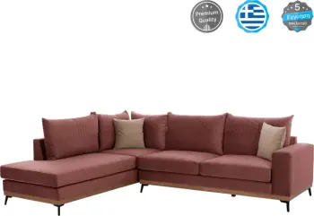 Divan qoshe MESINA, rozë e pluhurosur, këmbë të larta, 2 pjesë, qoshe e majtë