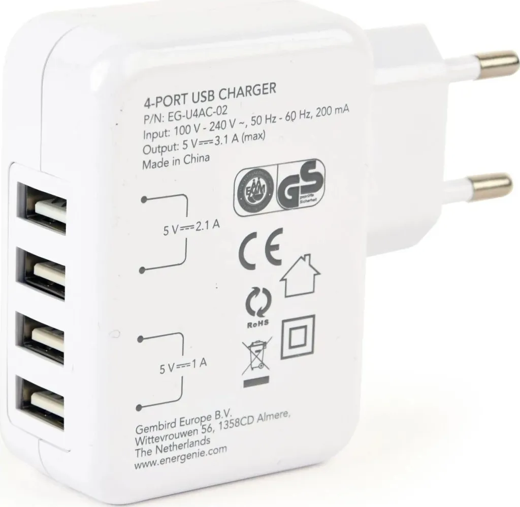 Karikues Gembird me 4 porta USB 3.1, bardhë - 3