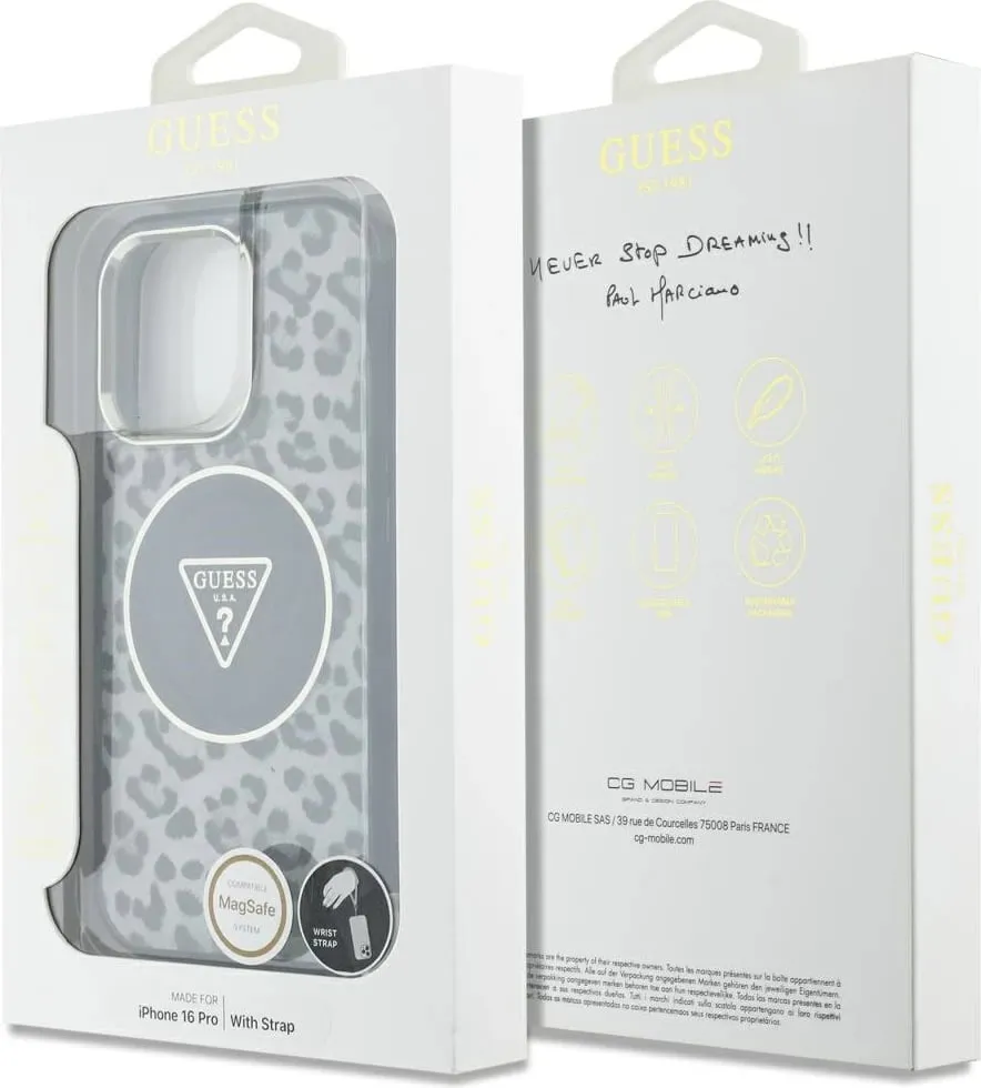 Mbështjellës Guess HC IML Leopard Triangle Cord Strap për iPhone 16 Pro, MagSafe, Zi - 7