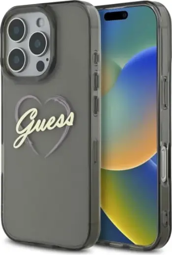 Mbështjellës Guess IML Heart për iPhone 16 Pro Max, Zi