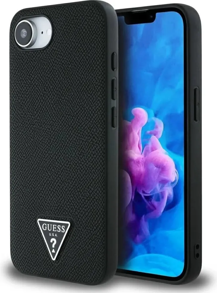 Mbështjellës Guess Grained Triangle MagSafe për iPhone 16e, i zi - 1