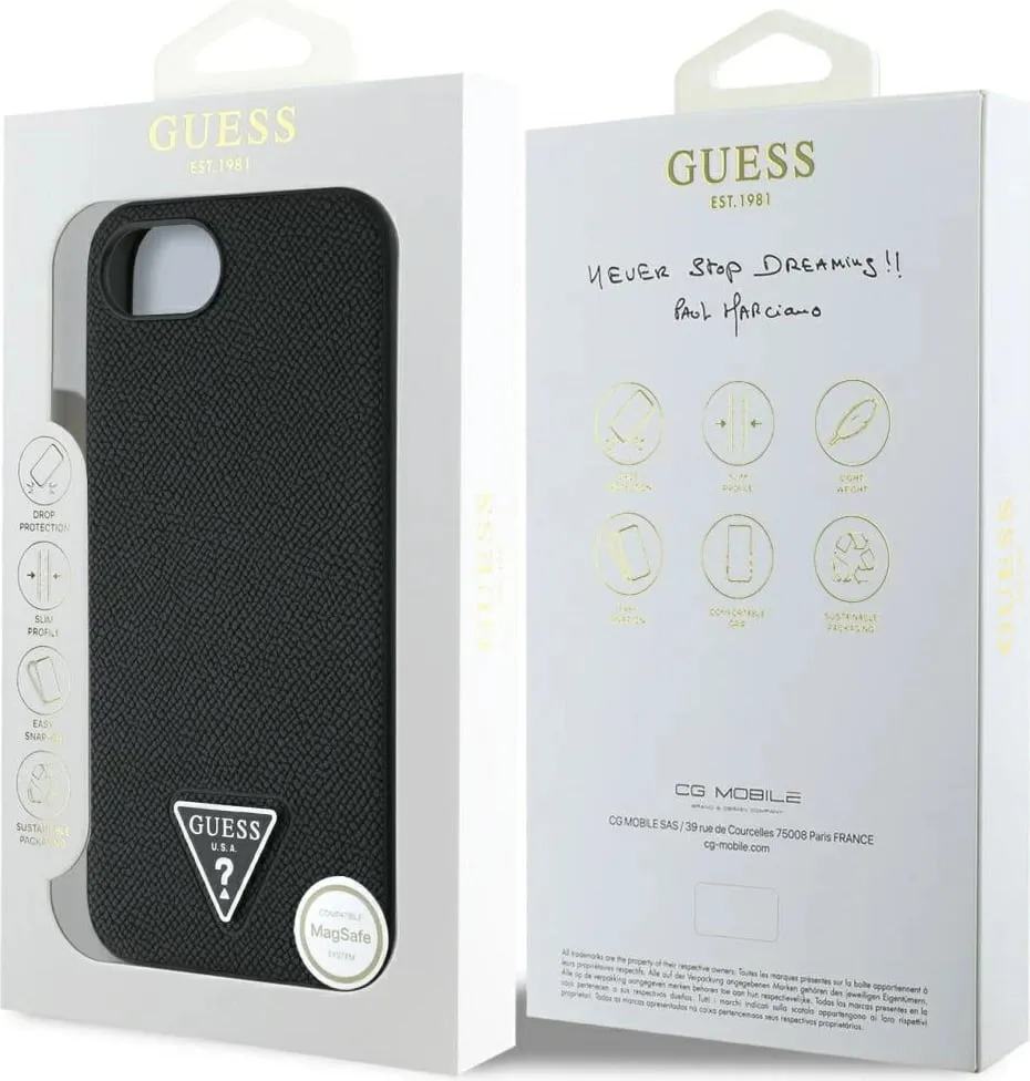 Mbështjellës Guess Grained Triangle MagSafe për iPhone 16e, i zi - 8