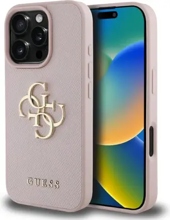 Mbështjellës Guess Grained Big 4G Logo Small Classic Logo për iPhone 16 Pro Max, Rozë