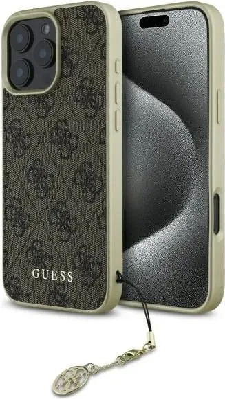 Mbështjellës Guess 4G Charms Collection për iPhone 16 Pro, kafe - 1