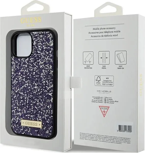 Mbështjellës Guess Rhinestone Metal Logo për iPhone 15, Rozë - 3