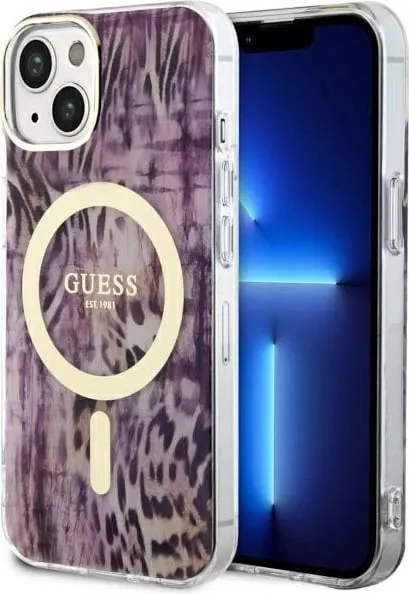 Mbështjellës Guess Leopard MagSafe për iPhone 14, Rozë - 1