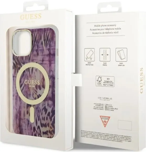 Mbështjellës Guess Leopard MagSafe për iPhone 14, Rozë - 2