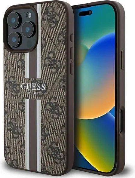 Mbështjellës Guess 4G Printed Stripes MagSafe për iPhone 16 Pro Max, Kafe - 1