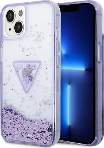 Mbështjellës Guess Liquid Glitter Palm për iPhone 14 Plus 6.7", vjollcë