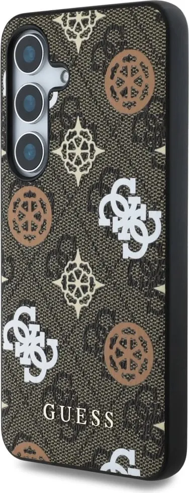 Mbështjellës Guess 4G Printed Colored Peony Pattern MagSafe për Samsung Galaxy S25, Kafe - 2